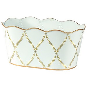 White with Gold Pattern Metal Planter 12''