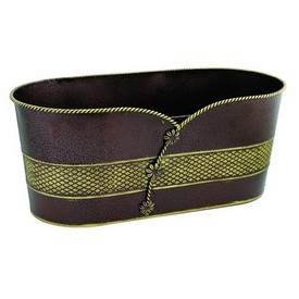 Oval Embossed Brown/Gold Metal Planter 16