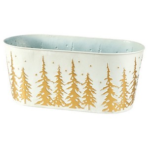 Oval Metal Basket White/ Gold Xmas 15''