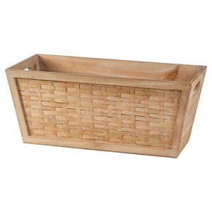 Rectangular Brown Wooden Container with Wicker pattern 15''