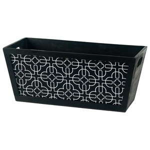 Rectangular Wooden Black Container with White Pattern 17''