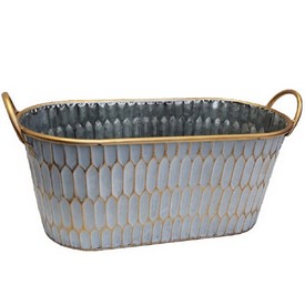 Large White & Gold Metal Planter w/ Handle (17