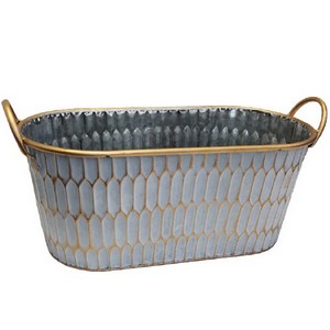 White & Gold Oval Metal Planter 15''