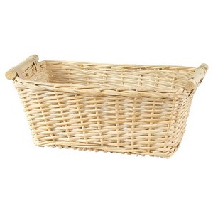 Rectangular White Wicker with Wood Handle 15''