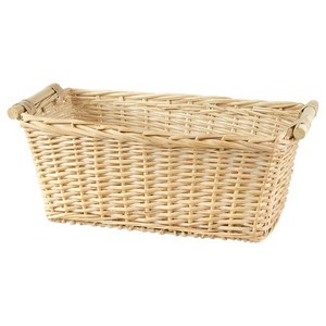 Rectangular White Wicker with Wood Handle 17''