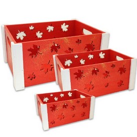 Canadiana Maple Leaf Wooden Crates (Set of 3)