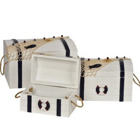 Sea Themed Wooden Chests (Set of 3)