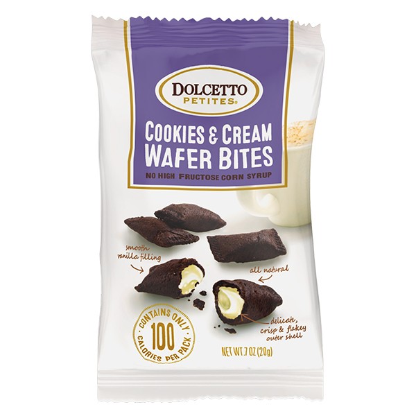 Dolcetto Cookies & Cream Wafer Bites Single Serve Bag 20g/0.7 oz SAKSCO Gourmet Basket Supplies